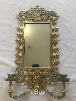 Antique Vintage Bacchus Solid Brass Mirror Candle Holder Wall Scone Fixture