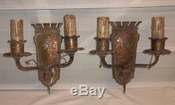 Antique Vintage Early 1900s Solid Brass Metal Electric Wall Sconces