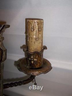 Antique Vintage Early 1900s Solid Brass Metal Electric Wall Sconces