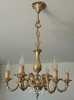 Antique Vintage French Art Nouveau Chandelier Bronze Wall Lamps Sconces Gilded