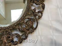 Antique Vintage French Directoire Brass Bronze Figural Cherub Mirror Wall Sconce