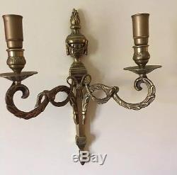 Antique Vintage French Empire Brass Wall Sconce