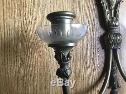Antique Vintage French Empire Goat Heads Pair Bronze Brass Wall Sconces Sconce