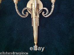 Antique Vintage French Empire Neoclassical Pair Bronze Brass Wall Sconces
