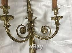 Antique Vintage French Empire Neoclassical Pair Bronze Brass Wall Sconces 28