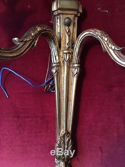 Antique Vintage French Empire Neoclassical Pair Bronze Brass Wall Sconces Wired