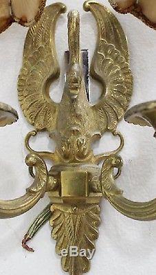 Antique Vintage French Empire Swan Figural Pair Bronze Brass Wall Sconces Sconce