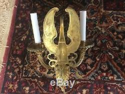 Antique Vintage French Empire Swan Figural Pair Bronze Brass Wall Sconces Sconce