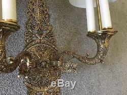 Antique Vintage French Empire Tole Brass Pair Wall Sconces Sconce Bouillotte