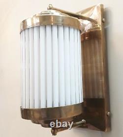 Antique Vintage Old Art Deco Brass & Glass Rod Light Fixture Wall Sconces Lamp