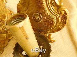 Antique- Vintage Ornate Pair Of Cast Iron ART DECO Wall Sconces FREE SHIPPING