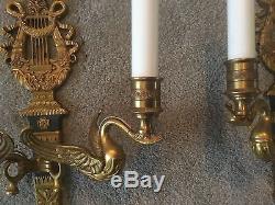 Antique Vintage Pair French Directoire Bronze Brass Swan Figural Wall Sconces