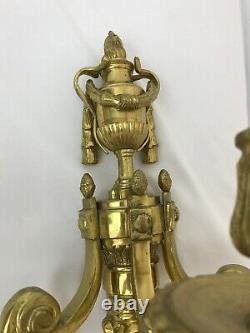 Antique Vtg Brass 3 Arm Wall Sconce Art Deco Nouveau Lamp Candles Woman's Face