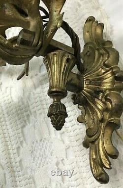 Antique Vtg Brass 5 Arm Wall Sconce Art Deco Nouveau Victorian Candles, Ornate