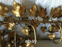Antique Vtg Italian Gold Gilt Metal Tole Grapes Leaves Sconce Wall Candle Holder