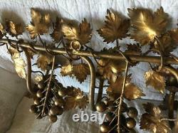 Antique Vtg Italian Gold Gilt Metal Tole Grapes Leaves Sconce Wall Candle Holder