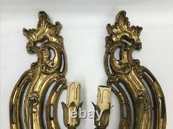 Antique Vtg Victorian French Empire Candle Wall Sconce Pair Ornate Gold Electric