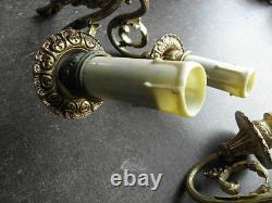 Antique WALL SCONCE BRONZE old SCULPTURES LUXURIOUS French Gilt Cast lights Pair
