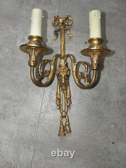 Antique WALL SCONCE BRONZE old SCULPTURES LUXURIOUS French Gilt Cast lights Pair