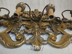 Antique Wall 6 Light Sconce Wood Carved Gold Silver Leaf Italian W 36 xH19