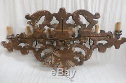 Antique Wall 6 Light Sconce Wood Carved Gold Silver Leaf Italian W 36 xH19