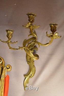 Antique Wall Hanging Sconces Pair Gold
