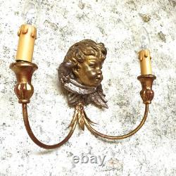 Antique Wall Sconces Gold French Cherub Wooden Bust Lights