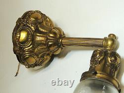Antique c1910 vtg Victorian Early Electric WALL SCONCE Light Lamp & Glass Shade