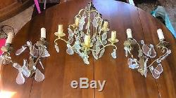 Antique french bronze chandelier 19TH ceiling light with 2 wall sconces lights