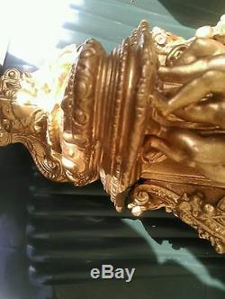 Antique gold gilt cherub cupid wall mounted shelf sconce heavy plaster