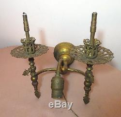 Antique ornate 1800 Victorian gilt bronze brass gas electric wall sconce fixture