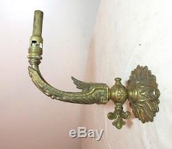 Antique ornate 1800's Victorian heavy gilt brass bronze gas wall sconce fixture