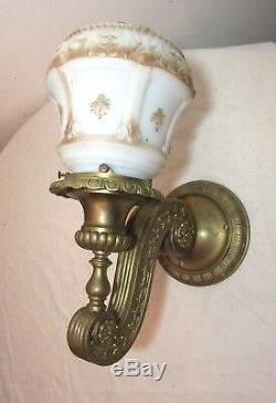 Antique ornate Empire gilt bronze industrial electric wall sconce fixture brass
