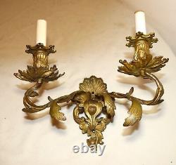 Antique ornate dore bronze rococo wall mount electric candle holder fixture