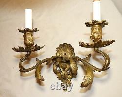 Antique ornate dore bronze rococo wall mount electric candle holder fixture