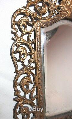 Antique ornate figural Bacchus gilt cast iron brass wall mount mirror sconce