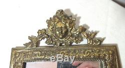 Antique ornate figural gilt brass wall mount mirror glass hanger hook sconce