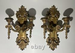 Antique pair of bronze wall sconces Louis XIV torch candles outstanding lamp