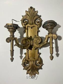 Antique pair of bronze wall sconces Louis XIV torch candles outstanding lamp
