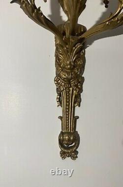 Antique pair of bronze wall sconces Louis XVI style candles outstanding large