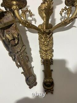 Antique pair of bronze wall sconces Louis XVI style candles outstanding large