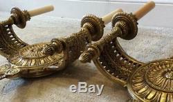 Antique pair set 2 HEAVY brass Wall Sconces Lamps lights sheraton french empire