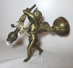 Antique solid brass figural child cherub putti electric wall sconce fixture