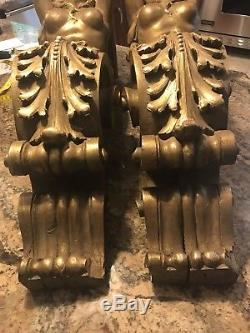 Antique vintage Pair of Carved Wood Mermaid Wall Sconces Brackets gold gilt