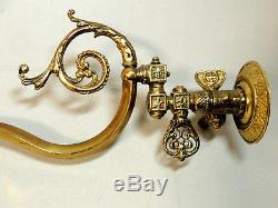 Antique vtg 19th Century Victorian Brass GAS LIGHT Wall Sconce & Cut Glass SHADE