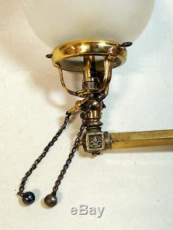 Antique vtg 19th Century Victorian Brass GAS LIGHT Wall Sconce & Cut Glass SHADE