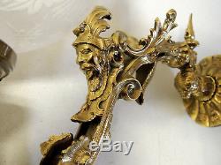 Antique vtg Bronze Rococo Figural GAS LIGHT Wall Sconce Lamp Cornelius & Baker