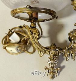 Antique vtg Bronze Rococo Figural GAS LIGHT Wall Sconce Lamp Cornelius & Baker