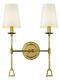 Antiqued Distressed Gold 2-Light Sconce 20 H White Fabric Shades Wall Fixture