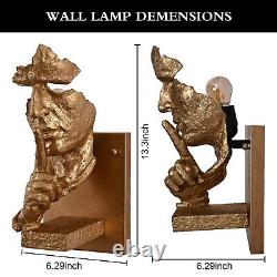 AntsDS Retro Decor Wall Sconce with Thinker Statue Face, Gold Wall Light fixtu